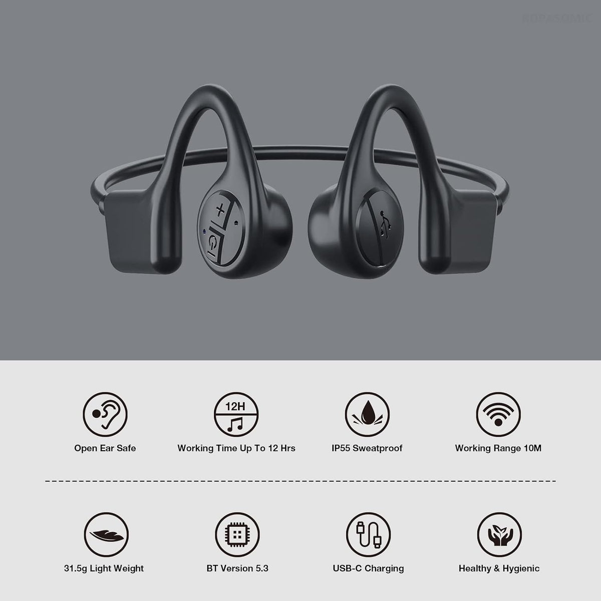 ROPASOMIC open ear headphones in packaging box