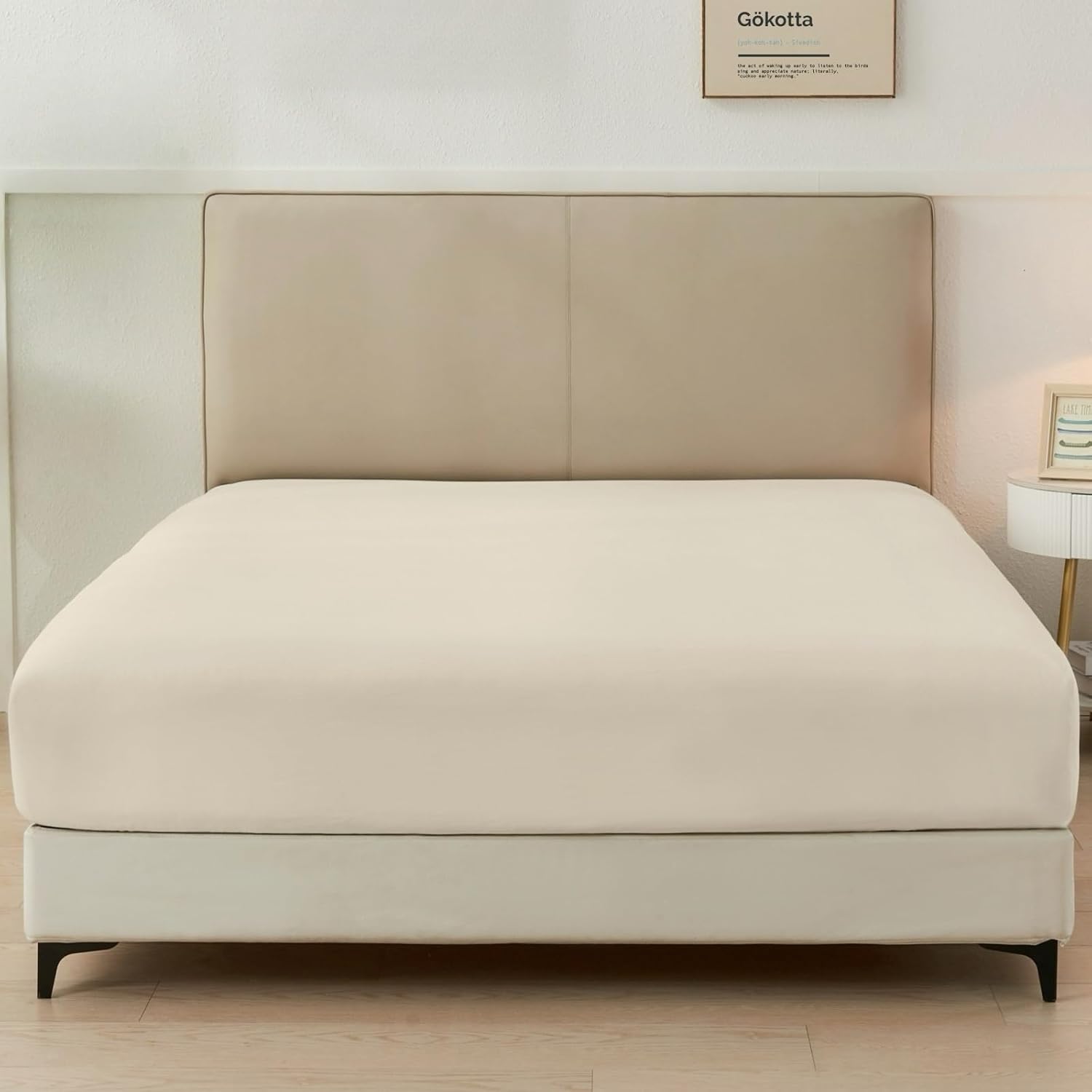 Gokotta Queen Fitted Sheet beige front view deep pocket