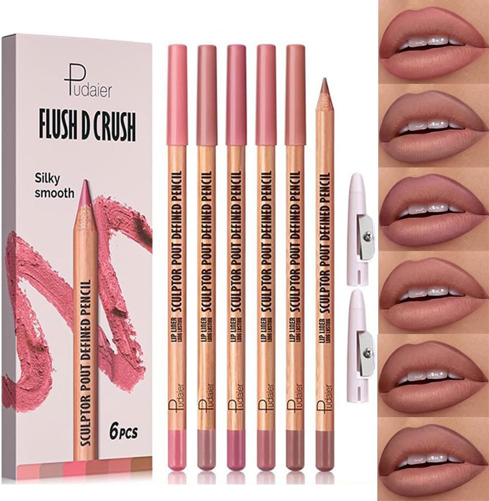 BestLand 6Pcs Rosy Nude Harmony Lip Liner Set front view showcasing all six nude matte shades.