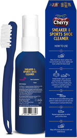 Lifestyle shot of clean sports shoes with cleaner bottle