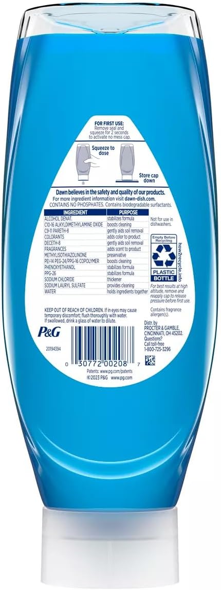 Dawn 22 fluid ounce dish soap bottle showing upside down cap design
