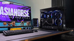 Illuminated display of the AsiaHorse Nyota three fan kit showcasing vibrant synchronized rainbow lighting effects inside a computer case.
