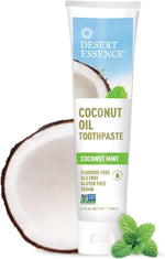 Desert Essence coconut oil toothpaste front view tube packaging