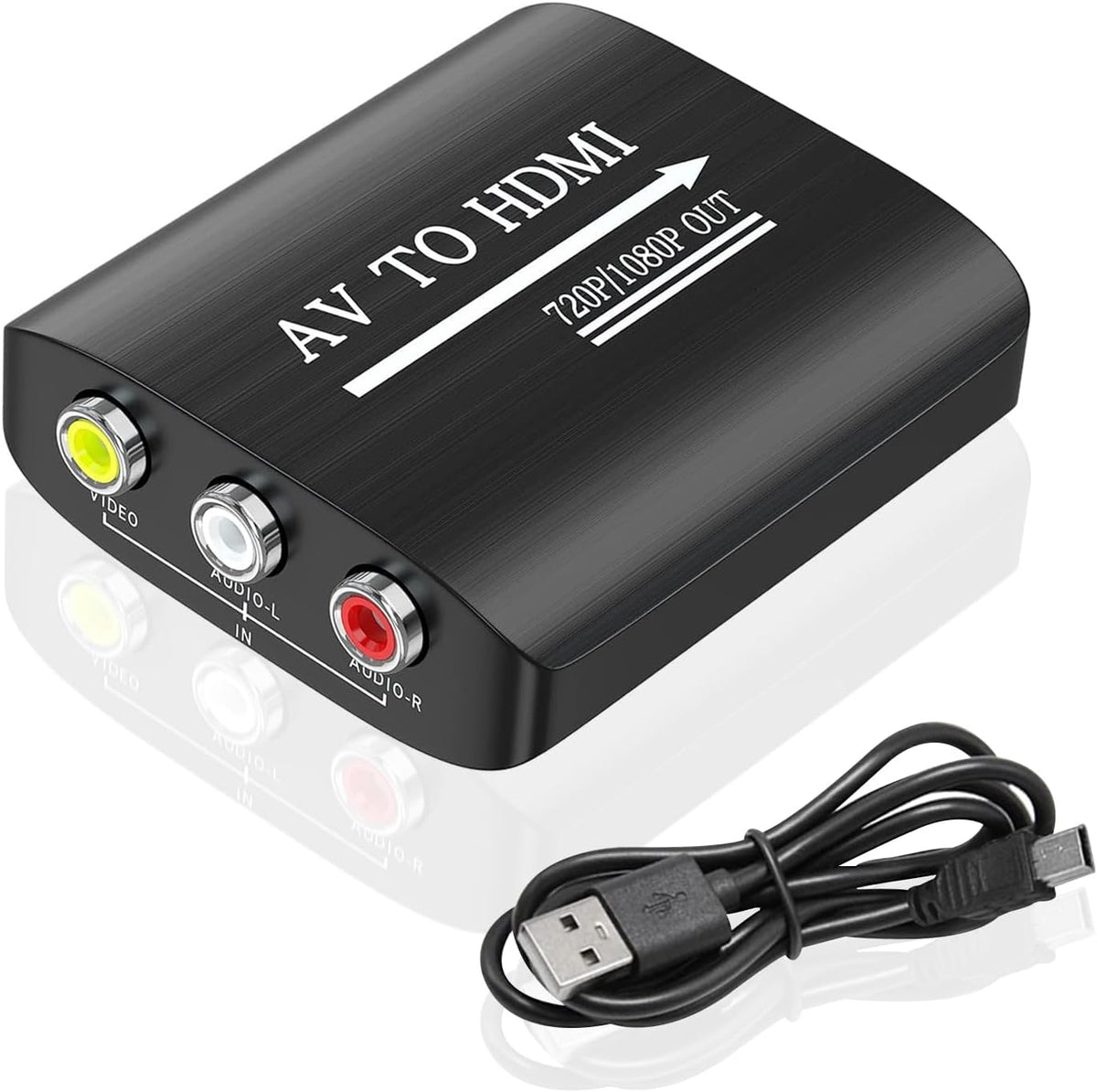 LBSC RCA to HDMI converter front view showing color coded ports