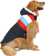 HDE Dog Puffer Jacket Fleece Lined Warm Dog Parka Winter Coat with Harness Hole Navy Retro Stripe - XXL - Image 9