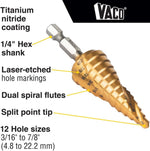 Klein Tools 12-step drill bit side angle showing spiral flutes