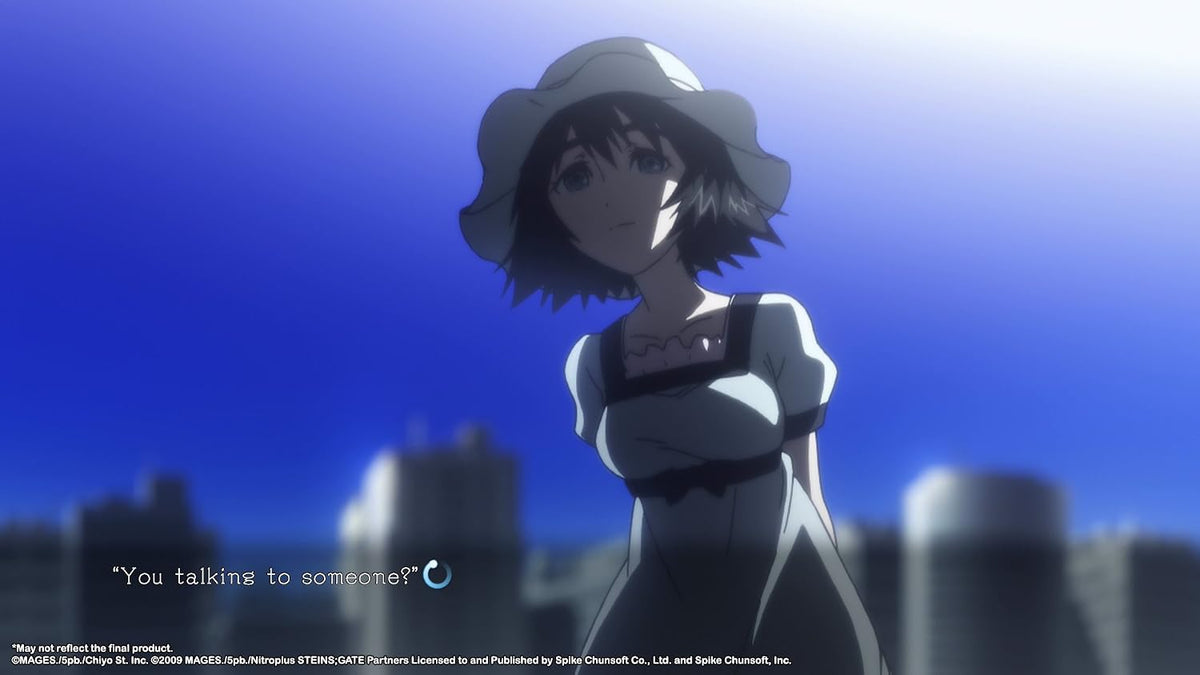 Steins Gate Elite visual novel gameplay scene on console screen
