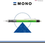 Tombow neon blue mechanical pencil displayed horizontally