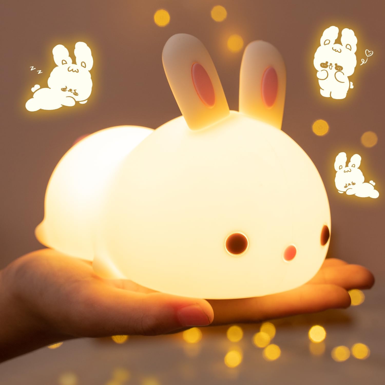 One Fire Silicone Bunny Night Light front view showing soft white glow.