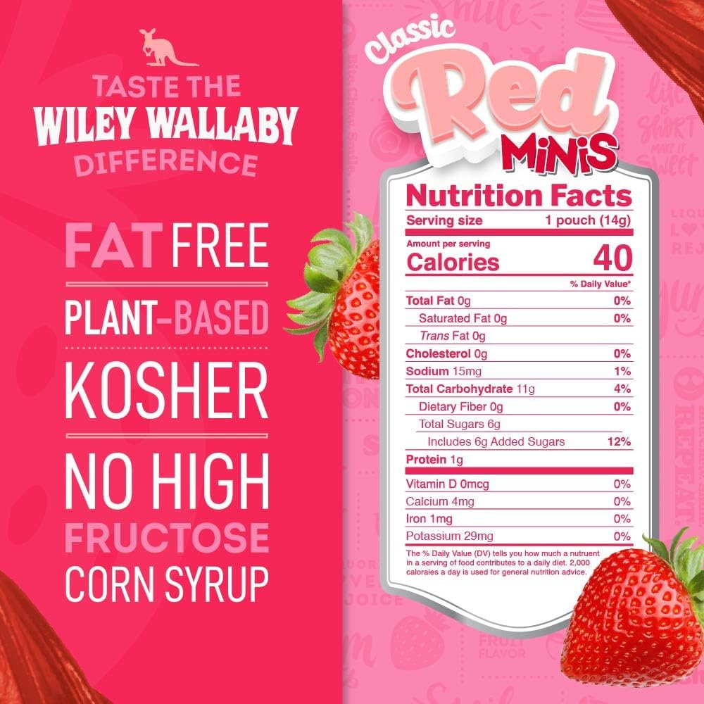 Wiley Wallaby Classic Red soft and chewy mini licorice bites box showing premium packaging