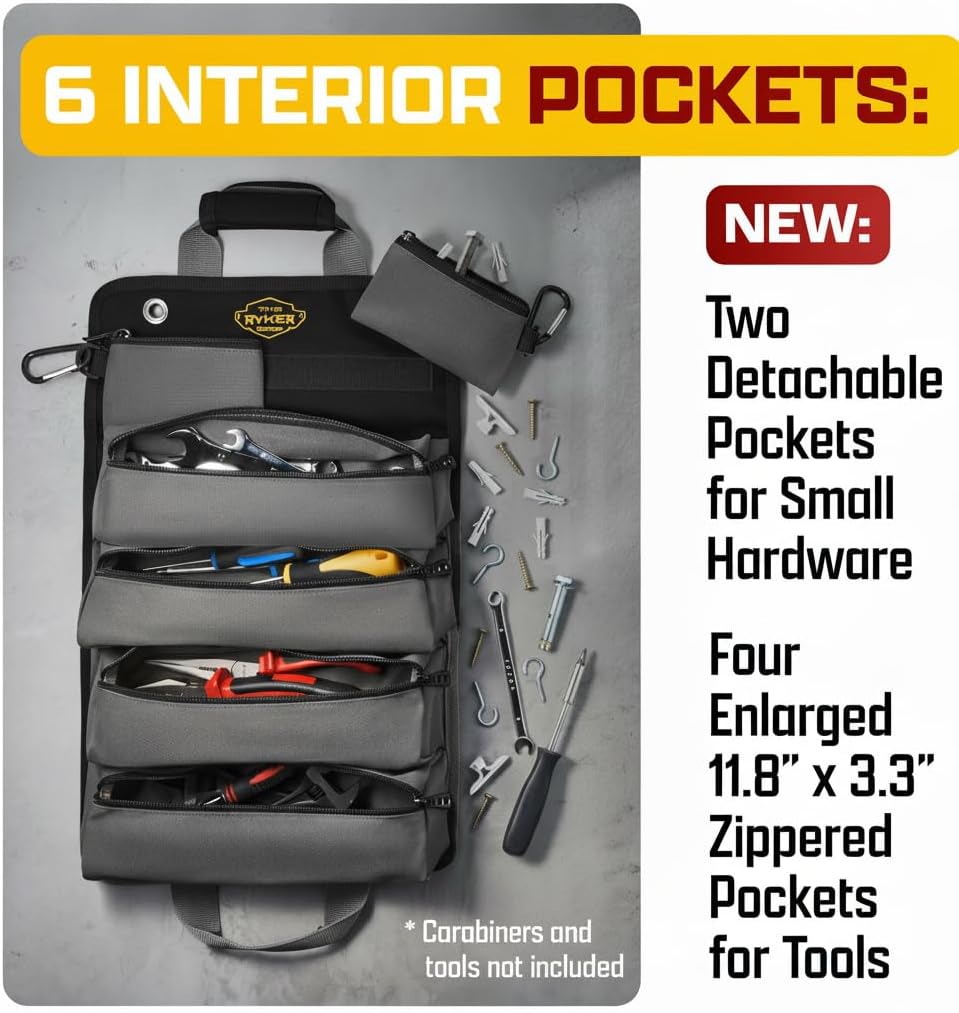 The Ryker Bag canvas tool organizer packed with wrenches and sockets