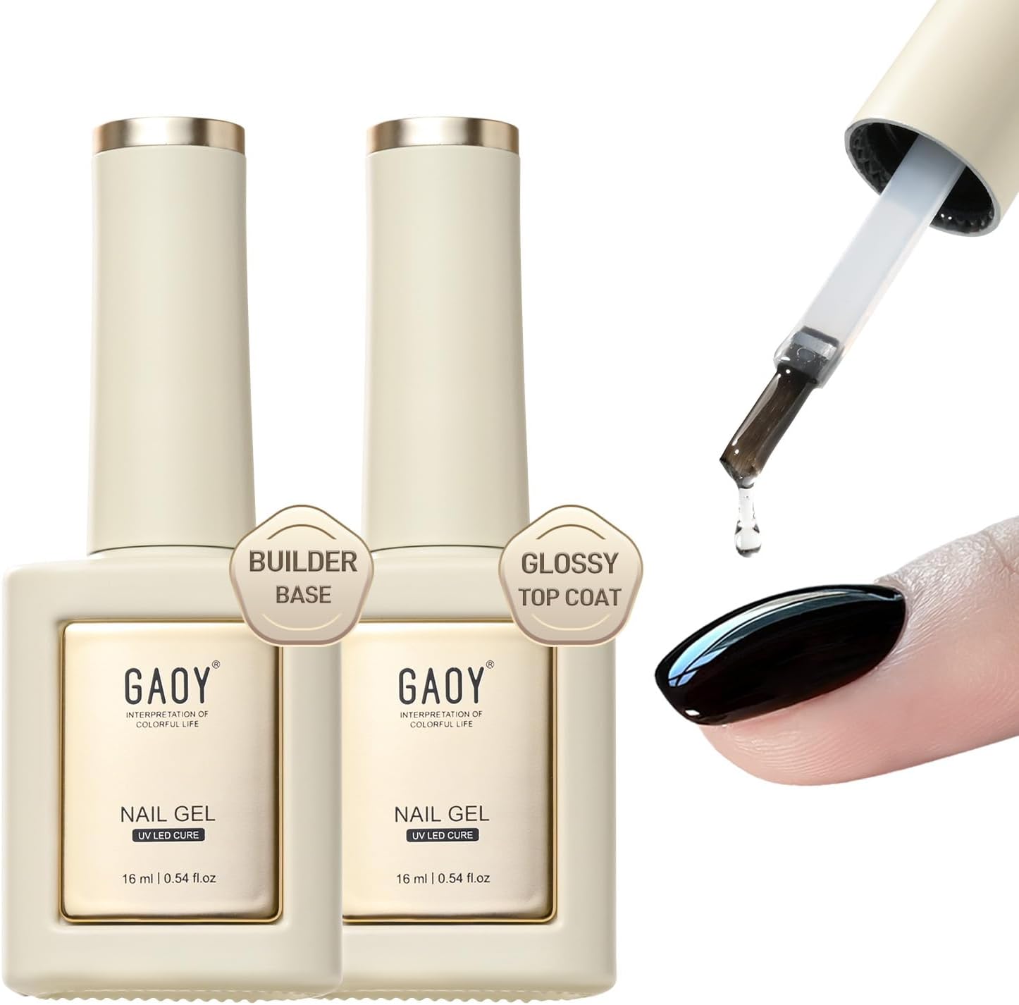 GAOY Glossy Gel Top Coat and Builder Base Set, 2 Pcs 16ml Glassy Top Coat and Rubber Base Combination for UV Light Cure Gel Nail Polish - Image 1