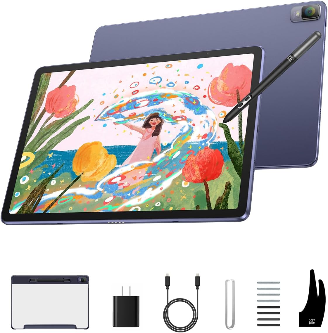XP-PEN Magic Drawing Pad standalone digital art tablet front view displaying a vibrant color illustration on the screen.