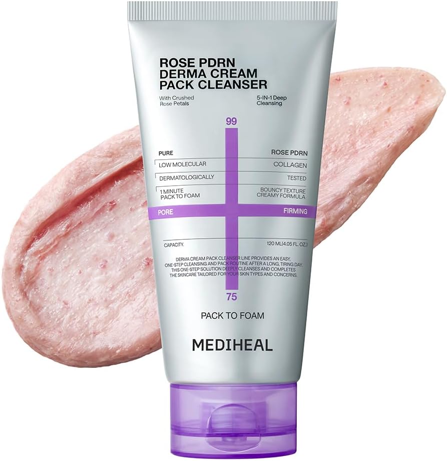 MEDIHEAL Derma Cream Pack Cleanser Rose PDRN front view of the one hundred and twenty milliliter tube showcasing the branding