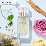 Authentic Estée Lauder women perfume bottle with golden fluid and elegant rectangular glass design.