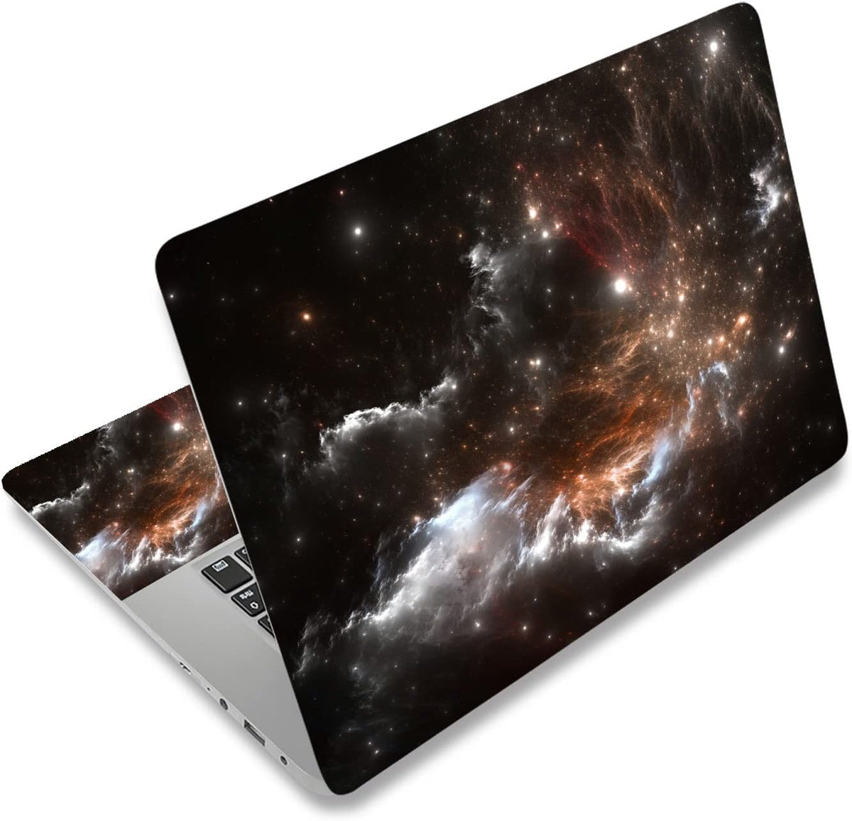 Haplives Laptop Skin Vinyl Sticker Decal front view showing Black Galaxy outer space design on a premium protective cover