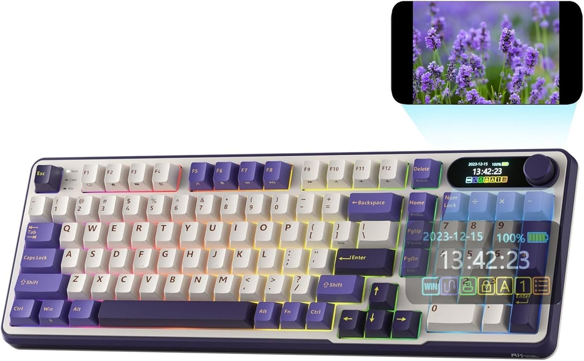 RK ROYAL KLUDGE S98 Wireless Mechanical Keyboard w/Smart Display & Knob | 96% Top Mount RGB Gaming Keyboard BT/2.4G/USB-C, Hot Swappable, Cushioned 5-Layer Noise Dampening, Massive Battery, 98 Keys - Image 12