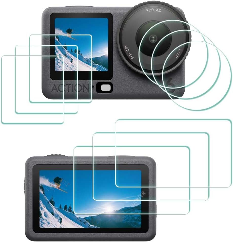 ULBTER tempered glass screen protector pack for DJI OSMO Action 6 camera showing front view of the glass shields.