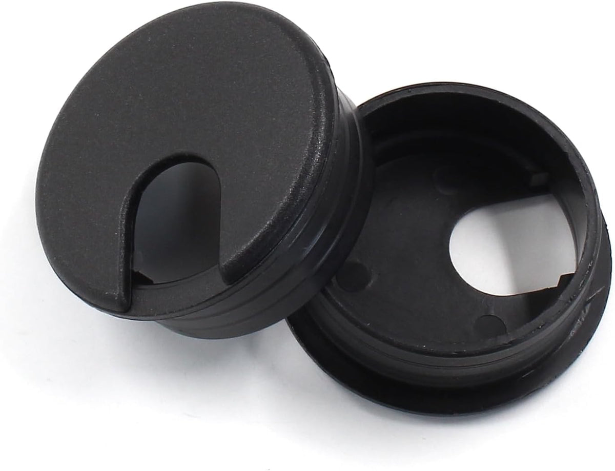 Suiwotin desk grommet front view showing black plastic finish.