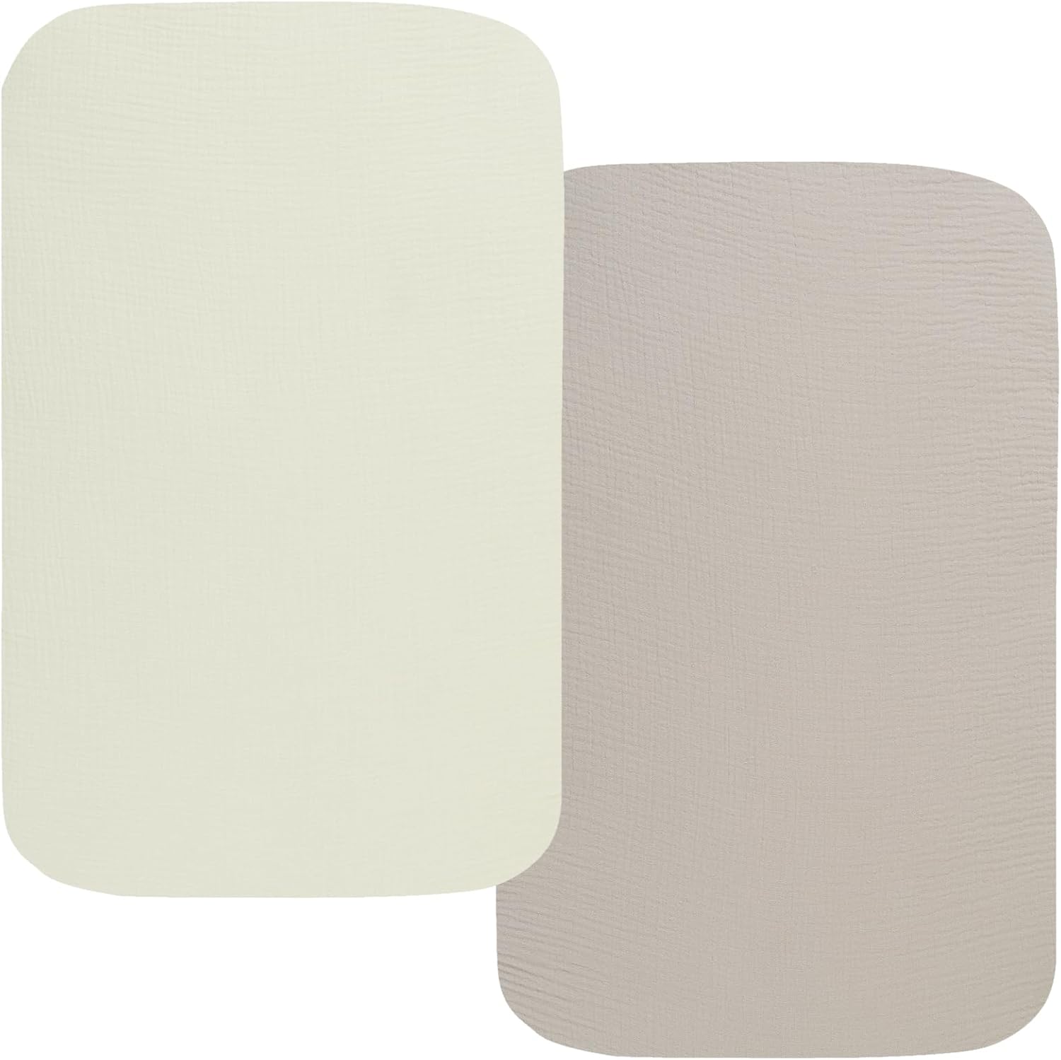 Onacosht muslin bassinet sheets set featuring fog and beige colors
