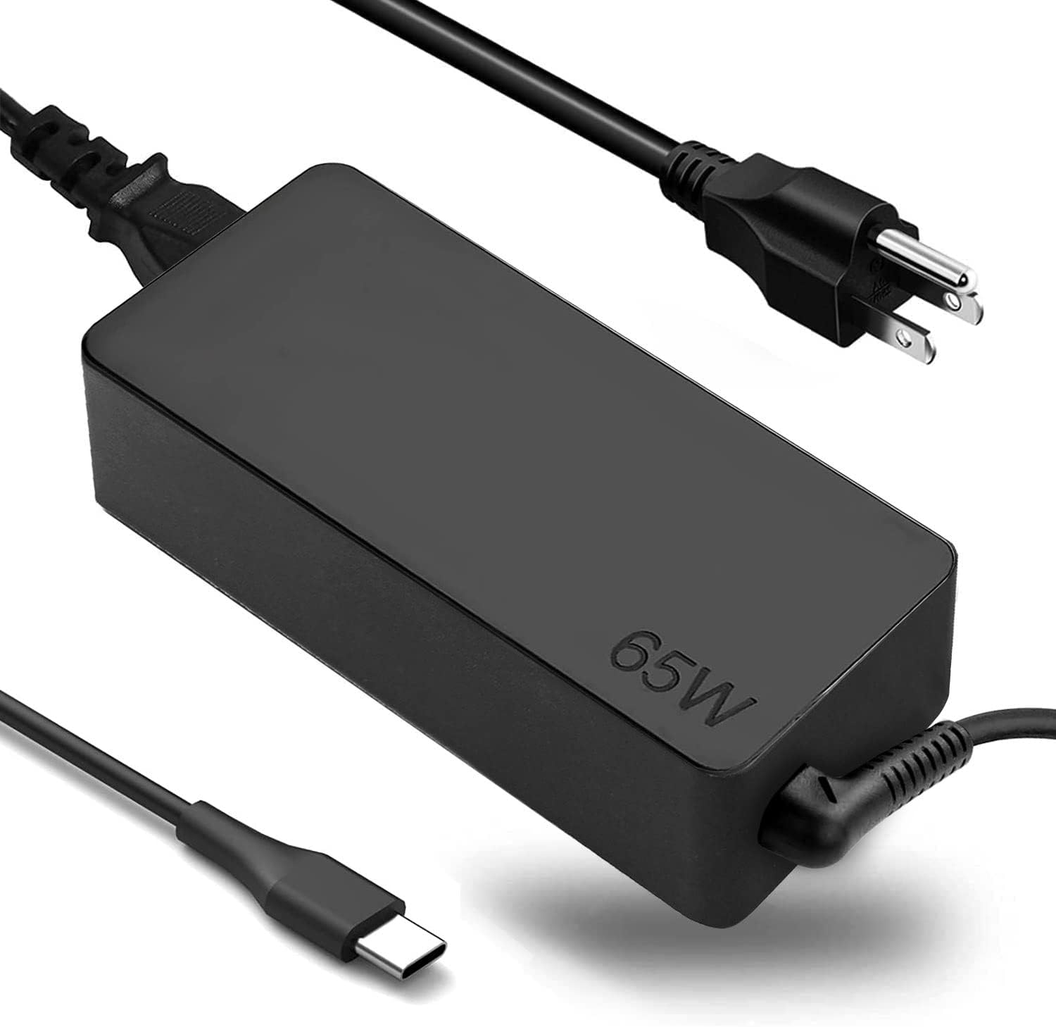 Fepprry 65W USB C laptop charger front view showing the compact adapter block and Type C charging connector.