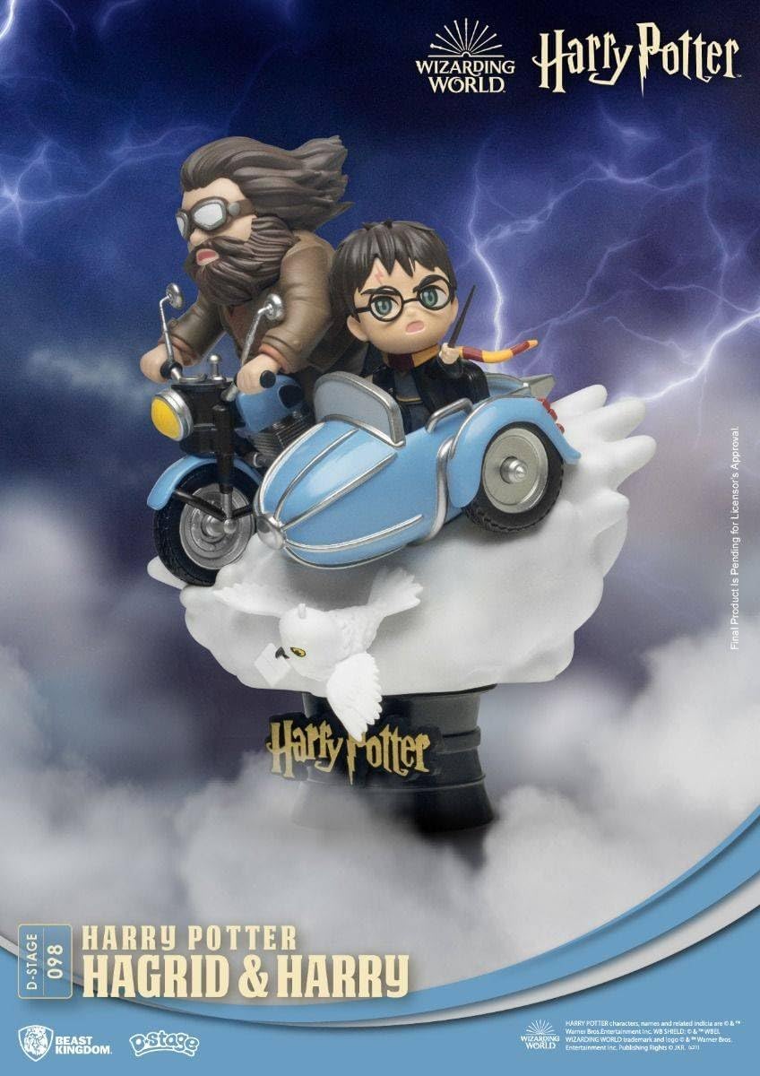 Hagrid with goggles and Harry in Gryffindor robes figure