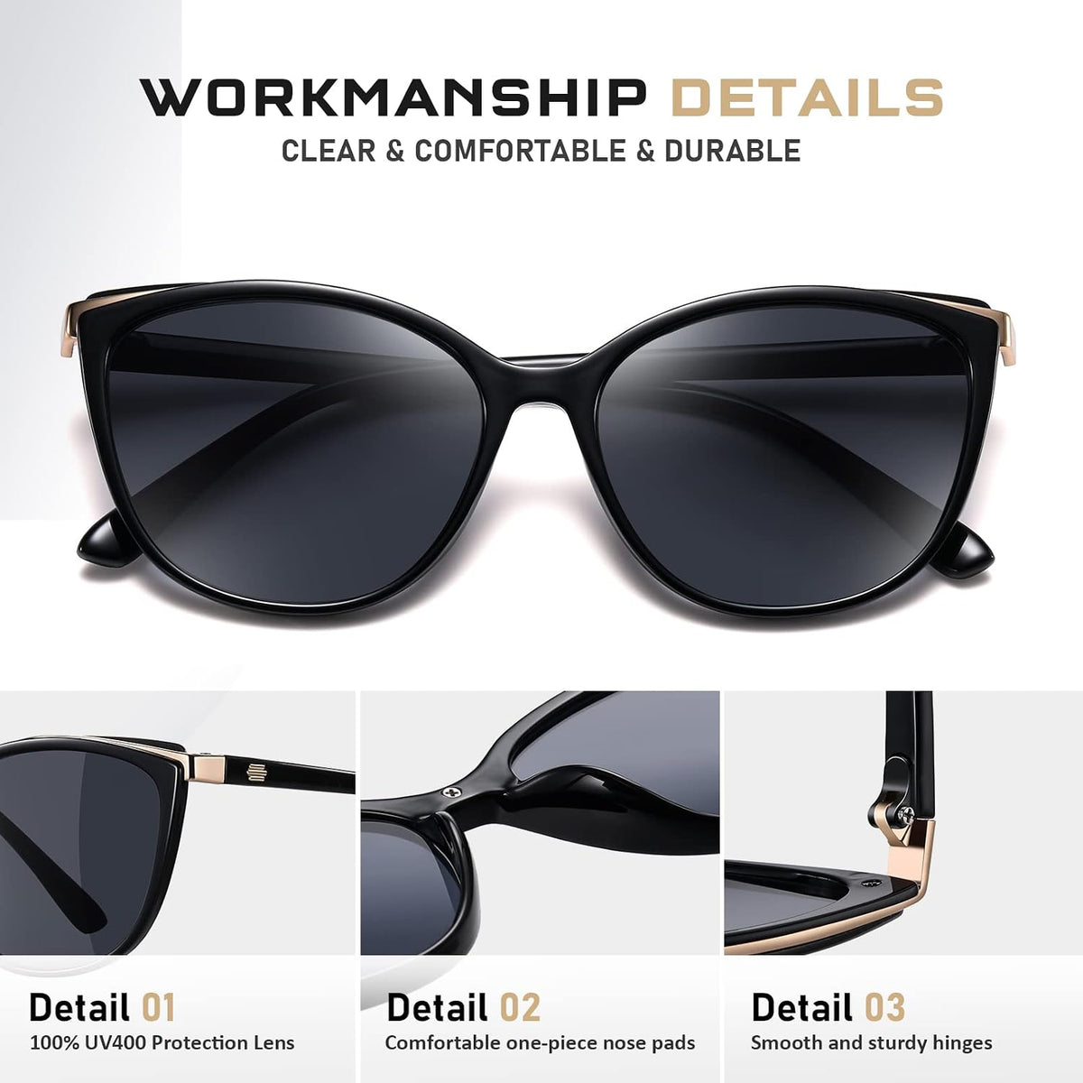 Colrea women sunglasses UV400 protection side profile