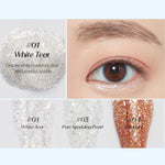 Korean makeup glitter eyeliner swatched on hand demonstrating the crystal and opal pearl sparkle.