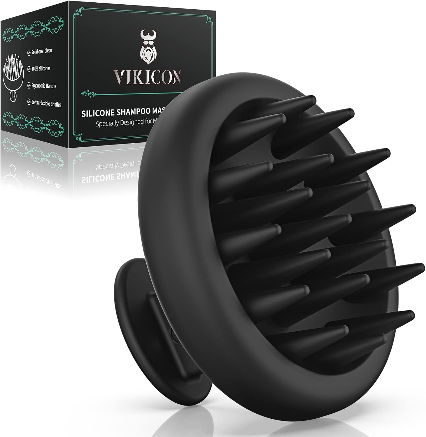 VIKICON Silicone Scalp Massager Shampoo Brush for Hair Growth, Beard Brush for Men, Face & Beard Scrubber Exfoliator, Wet Dry Shower Head Scalp Massager for Exfoliating Dandruff, Gifts for Him Father - Image 1