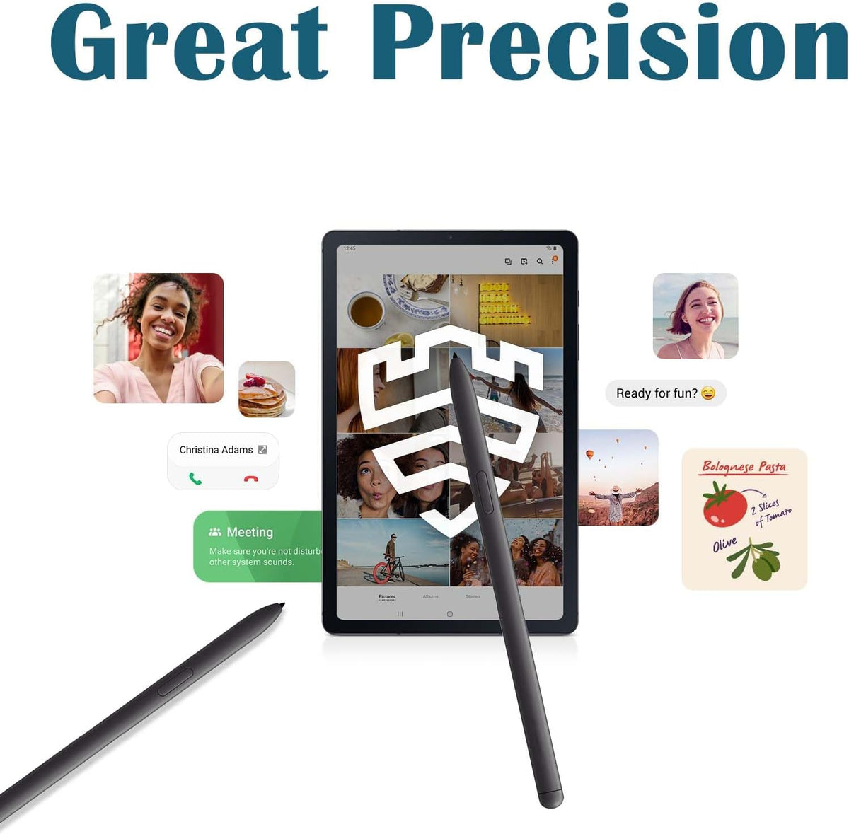 Stylus pen shown alongside tablet screen