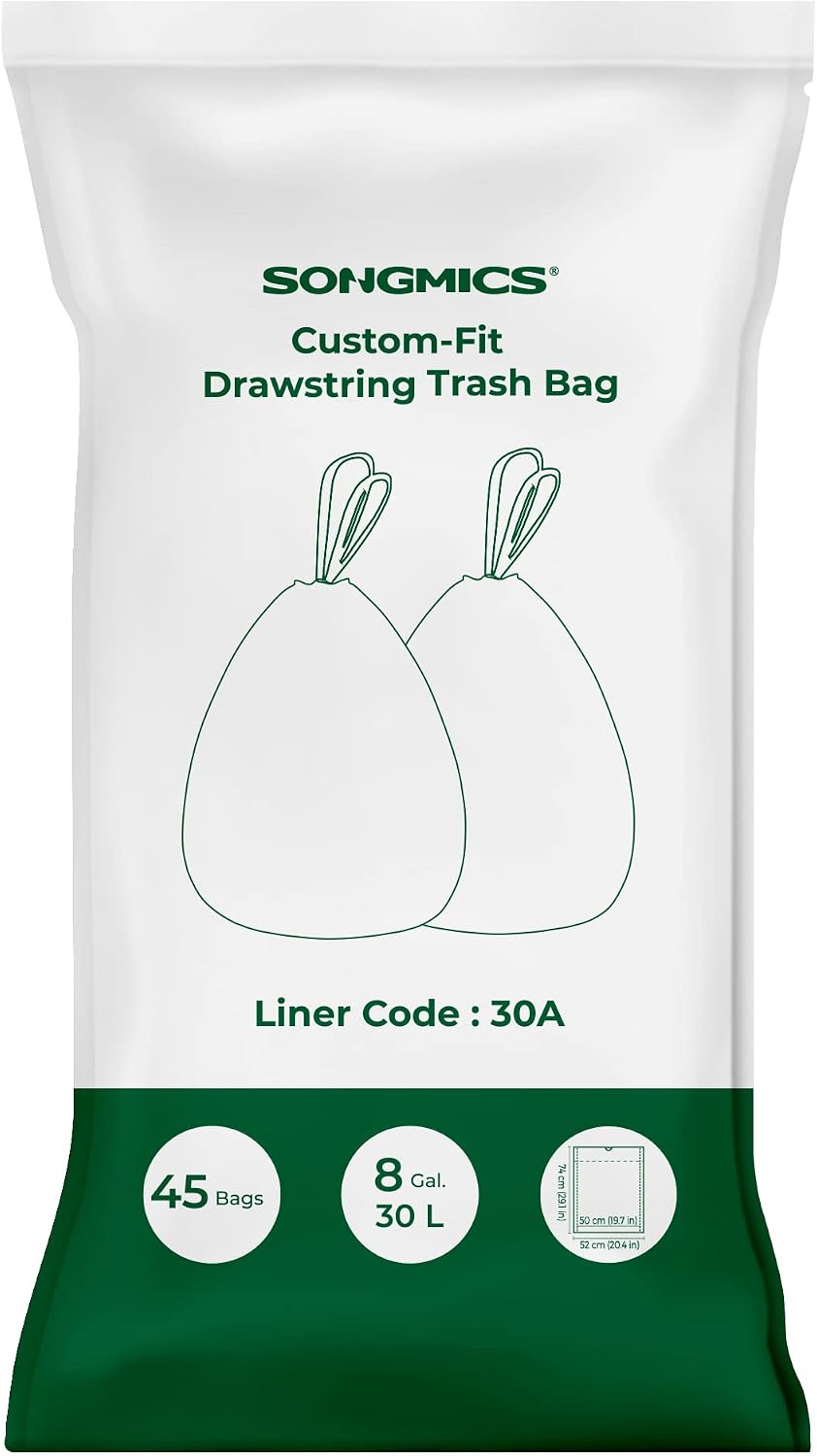 SONGMICS Trash Bags, Drawstring Kitchen Garbage Bags, Pre-Separated | Drawstring Kitchen Garbage Bags, Pre-Separated, for 8-Gallon (30 L) Trash Cans, Liner Code 30A, 1 Roll, 45 Count - Image 9
