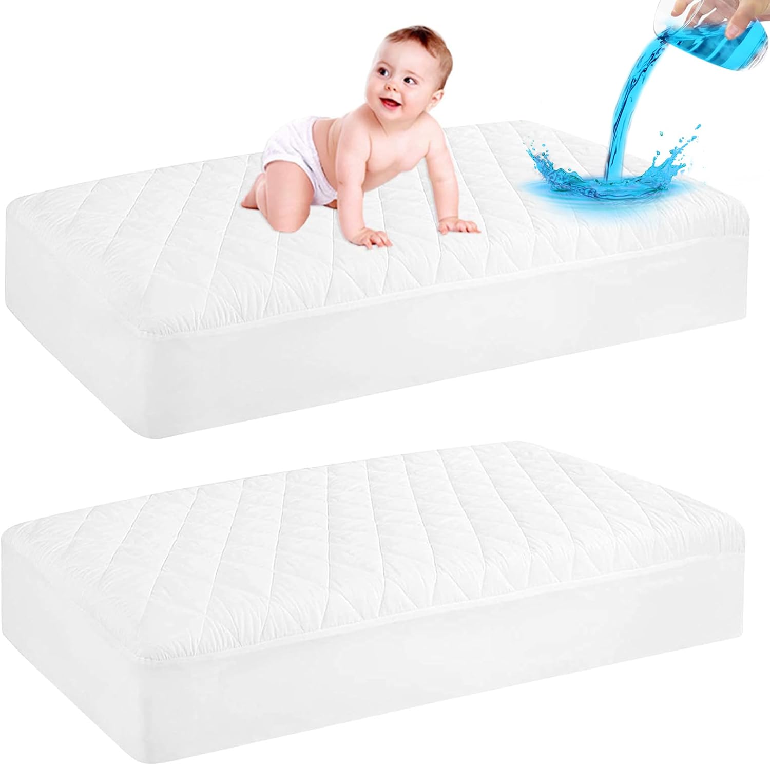 GRT waterproof crib mattress protector pack front view showcasing quilted surface