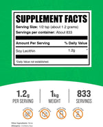 BulkSupplements Soy Lecithin Powder unflavored supplement nutritional facts label