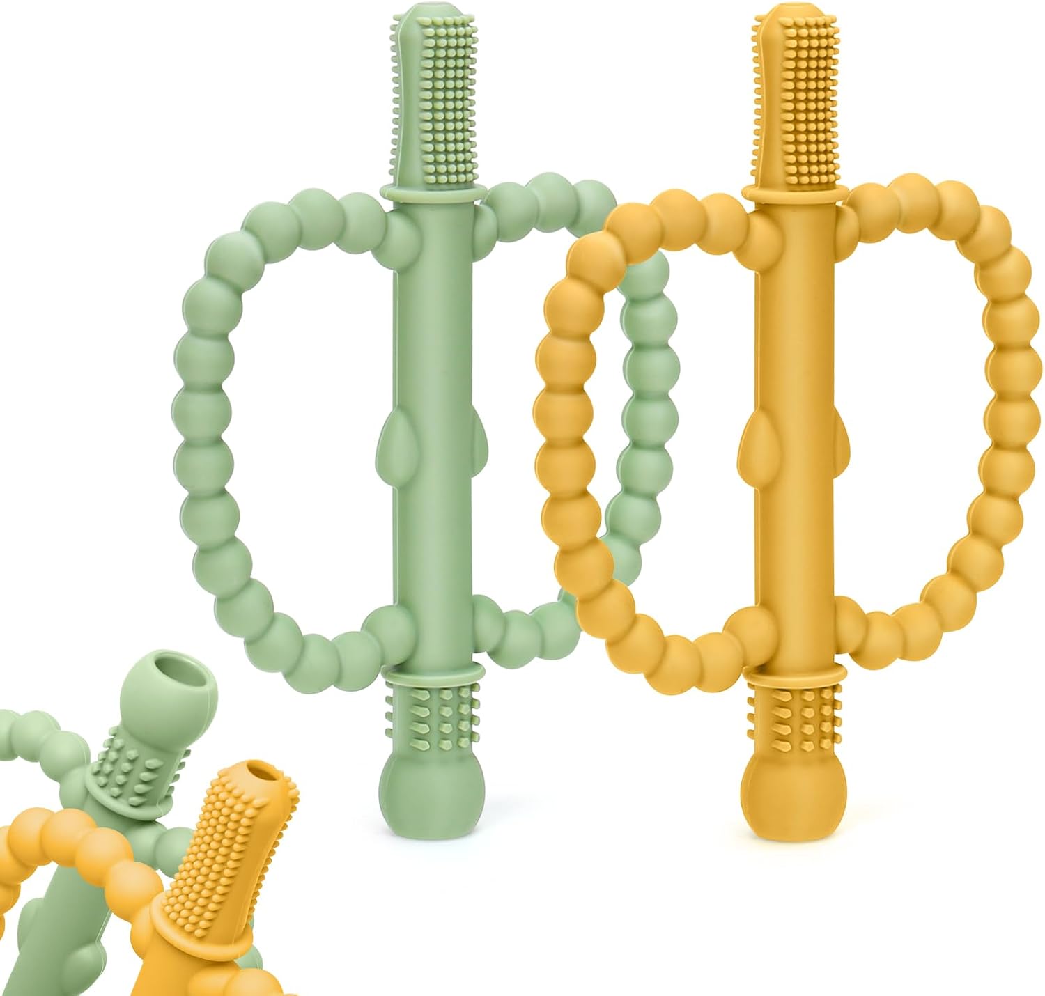 MISSLILI baby teething toy yellow silicone straw front view for oral sensory development