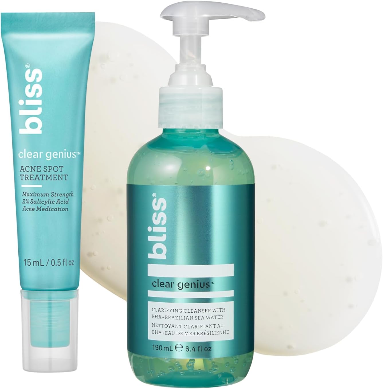 Bliss Clear Genius Daily Defense Duo front view of cleanser and spot treatment set.