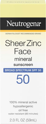 Neutrogena Sheer Zinc Oxide Face Sunscreen front view bottle packaging
