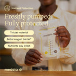 Medela milk storage bags displayed in self standing position