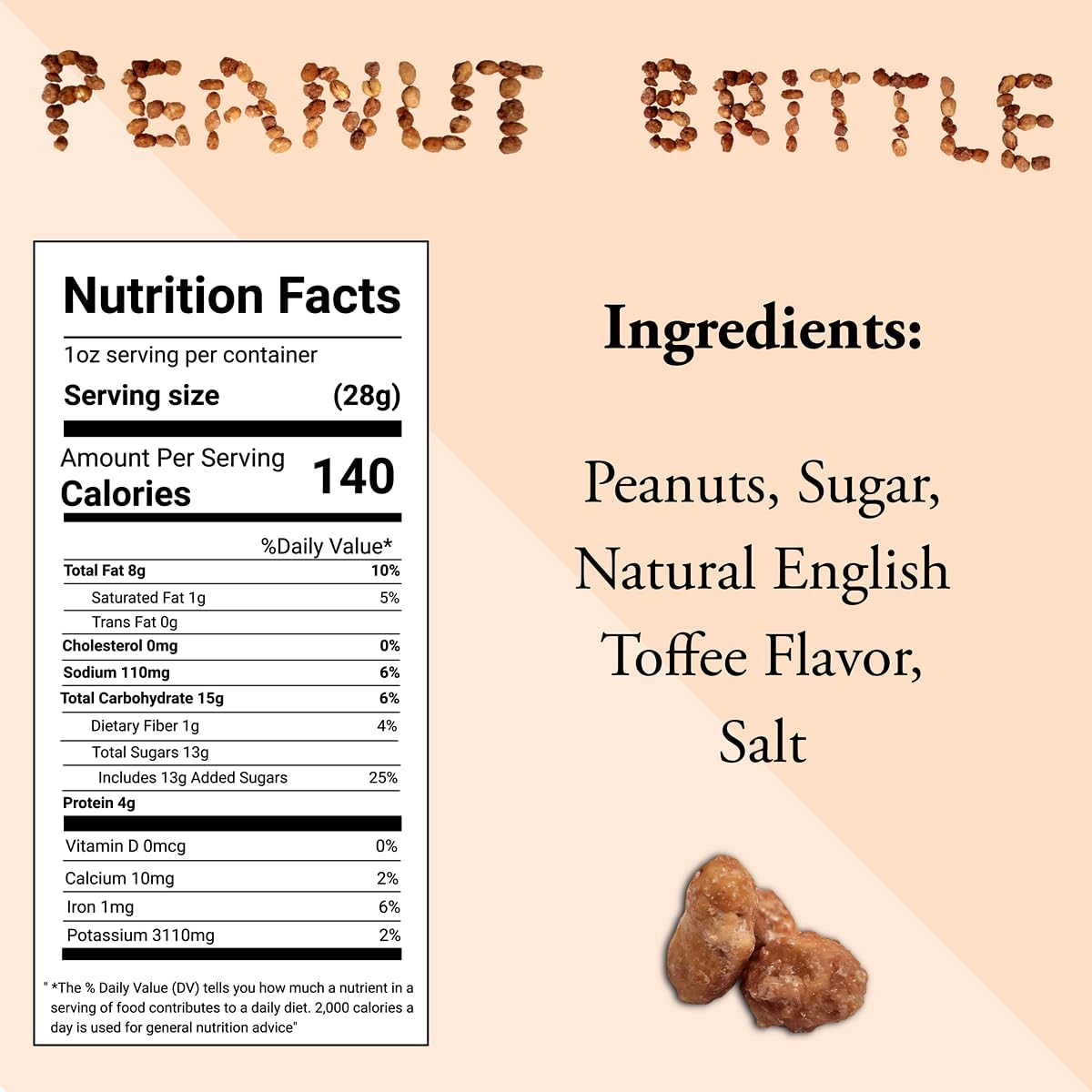 Crunchy sweet and salty toffee coated peanuts spilling out of a bag.