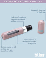 Handheld view demonstrating how to use the compact travel atomizer bottle for quick touch-ups.