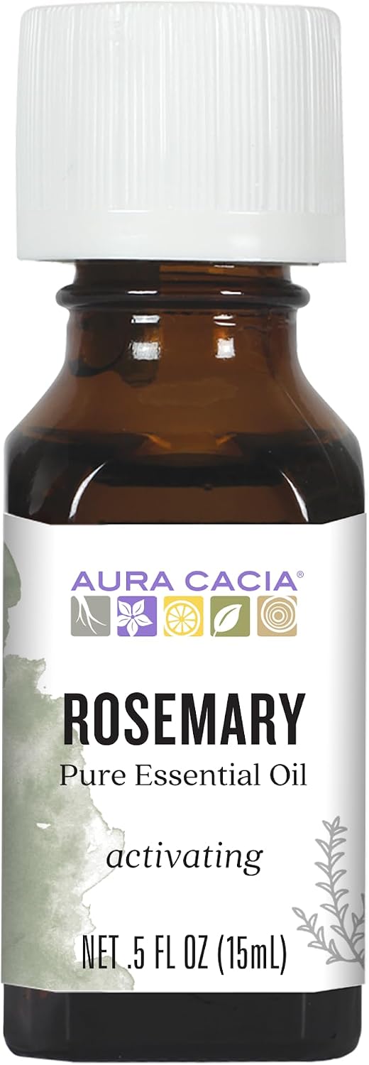 Aura Cacia rosemary essential oil bottle front view