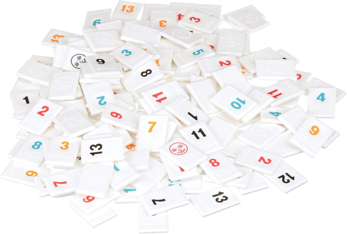 Pressman Rummikub player racks and tile setup overview