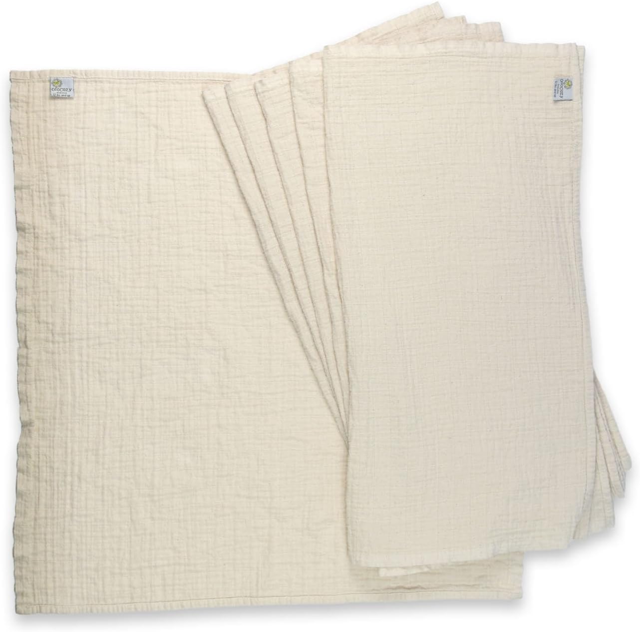 OsoCozy organic muslin flat cloth diapers folded in a stack.