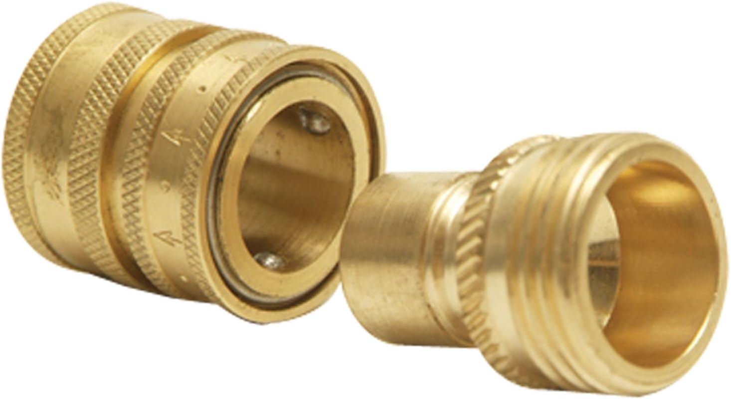 Python Brass Snap Connector front view showing the two piece quick disconnect aquarium adapter set.