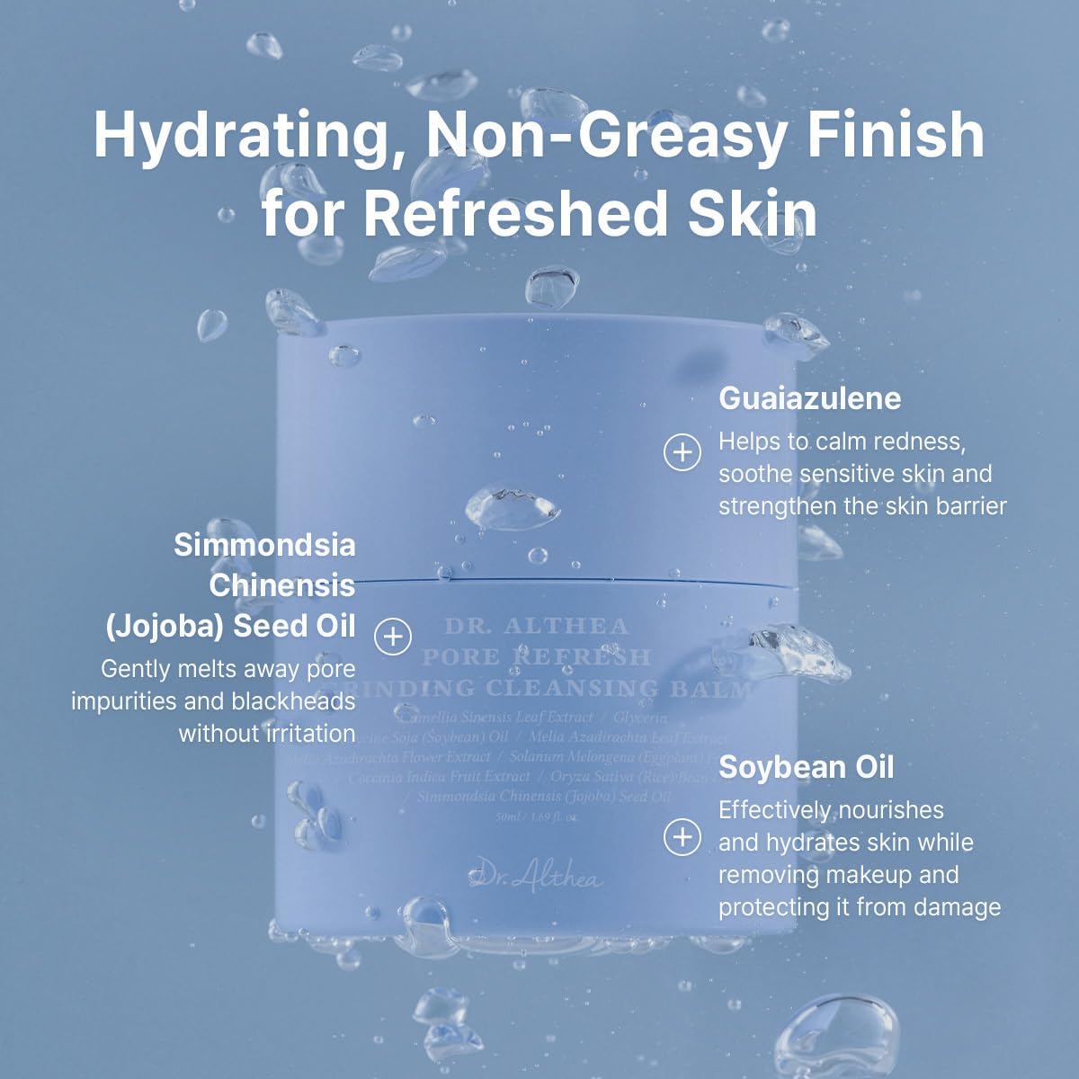Hygienic sorbet texture of K-beauty skin care balm on dry skin.