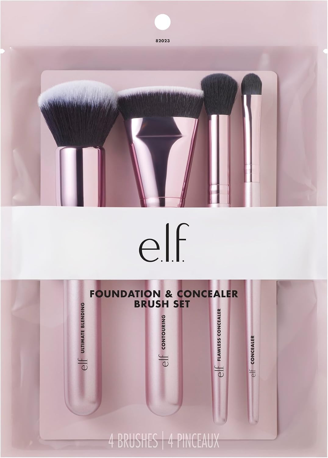e.l.f. 4-piece makeup brush set highlighting synthetic bristle texture