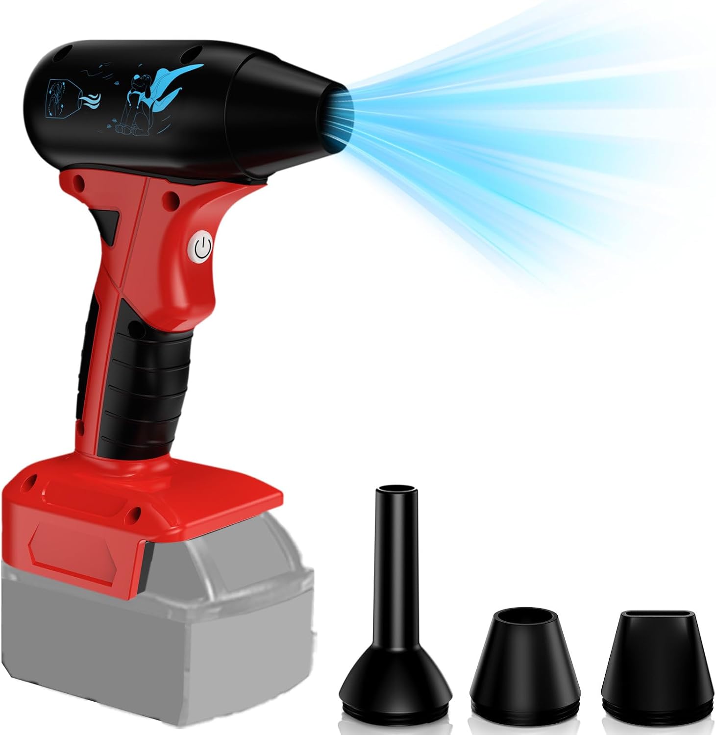 YRhplm jet dry blower front view showing the compact nozzle attachment for precision cleaning.