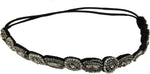 OTYOU rhinestone beaded elastic hair band front view with black crystal jewels.