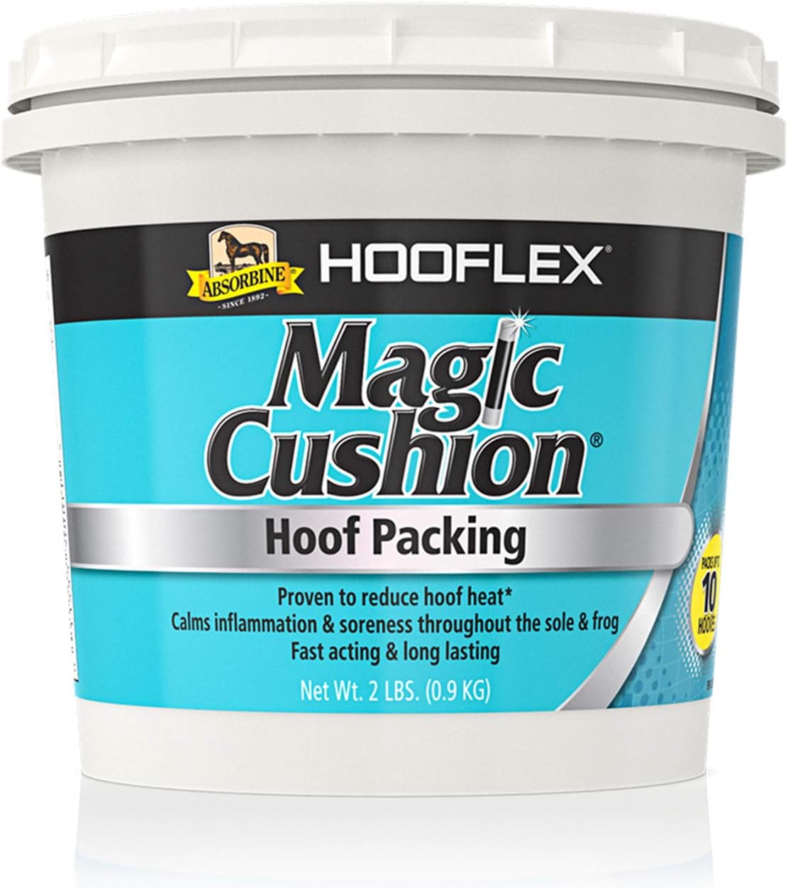 Absorbine Hooflex Magic Cushion two pound tub front view showing authentic equine hoof packing formula