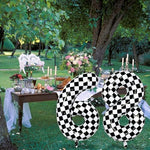High quality metallic finish details on the checkered flag pattern of the large forty inch foil birthday balloon.