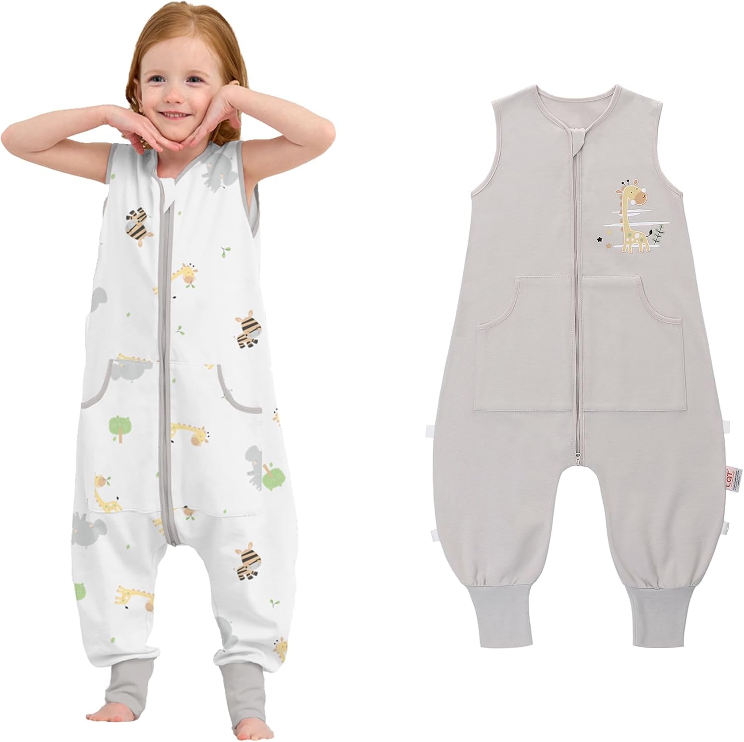 LAT Lee And Town baby sleep sack with legs front view featuring dinosaur print